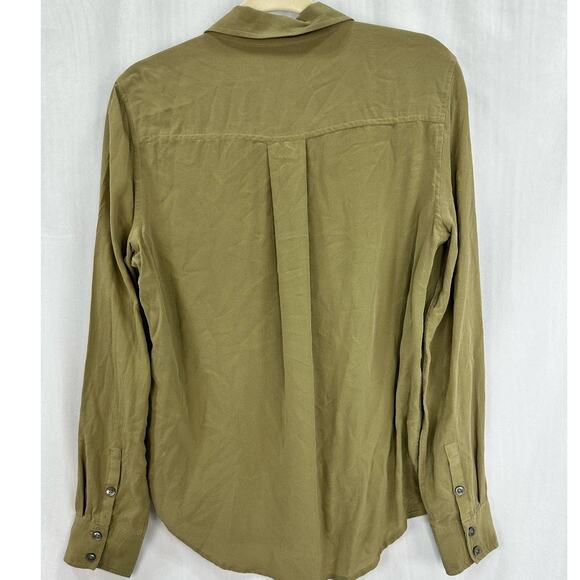 Spanx Low Maintenance Washable Silk Button Down – Olive Green – Size Medium - Picture 6 of 7
